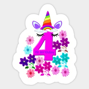 Unicorn Happy Birthday Number 4 Girl Sticker